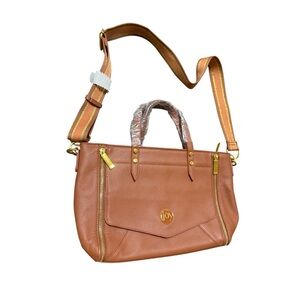 JOY Chic Leather Satchel Handbag Tote W/ RFID & Anti-Microbial-Cognac-NWOT-$176